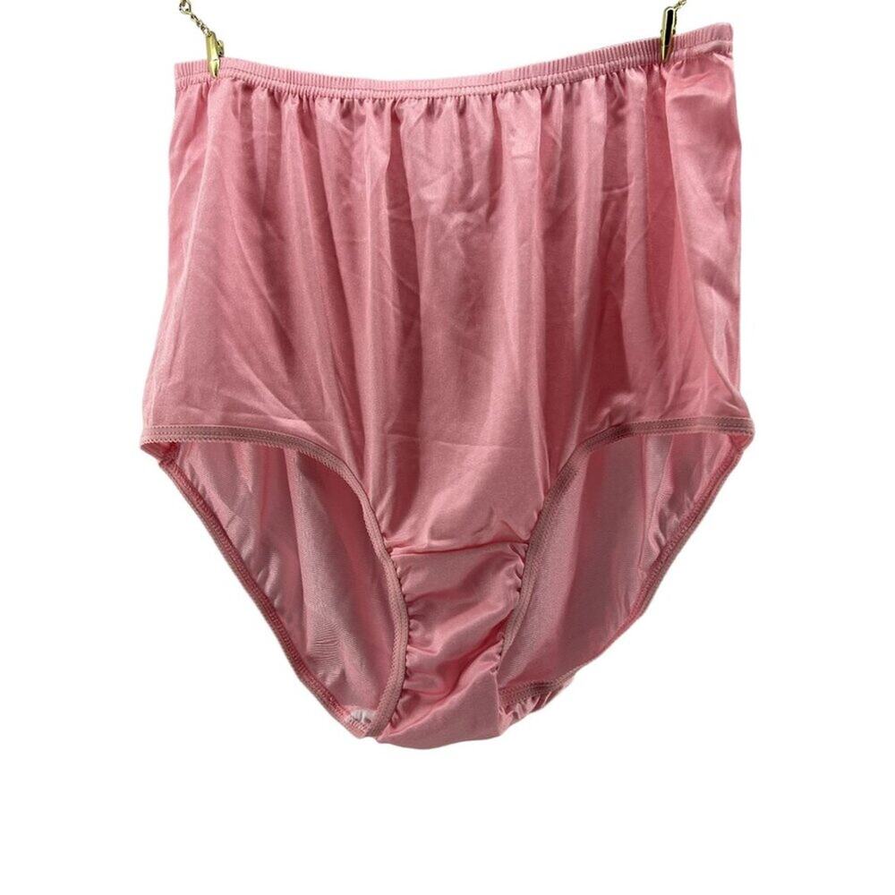 Shimmering Shiny 100% Nylon Panty Panties Briefs Granny Style Pink Women Size 6